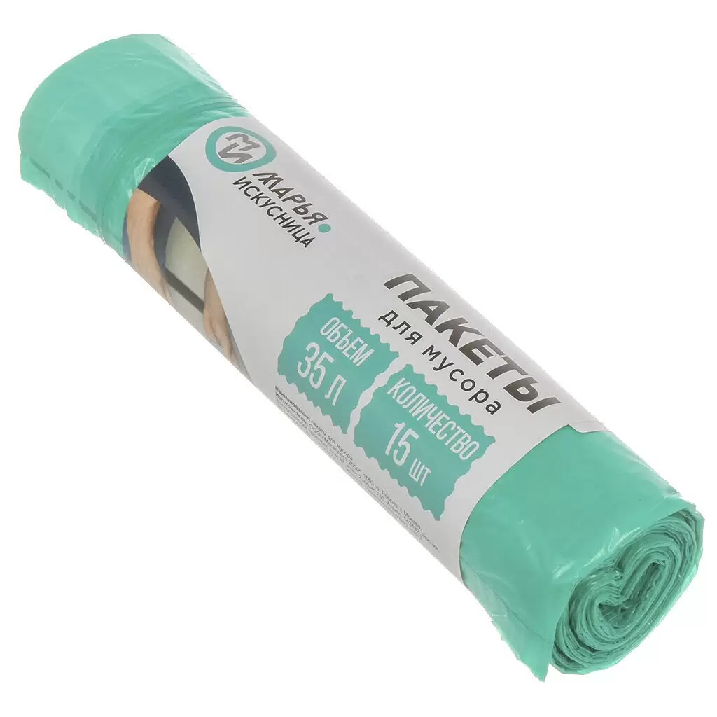 Мешки для мусора Марья Искусница 35л с завязками зел.15шт 90429