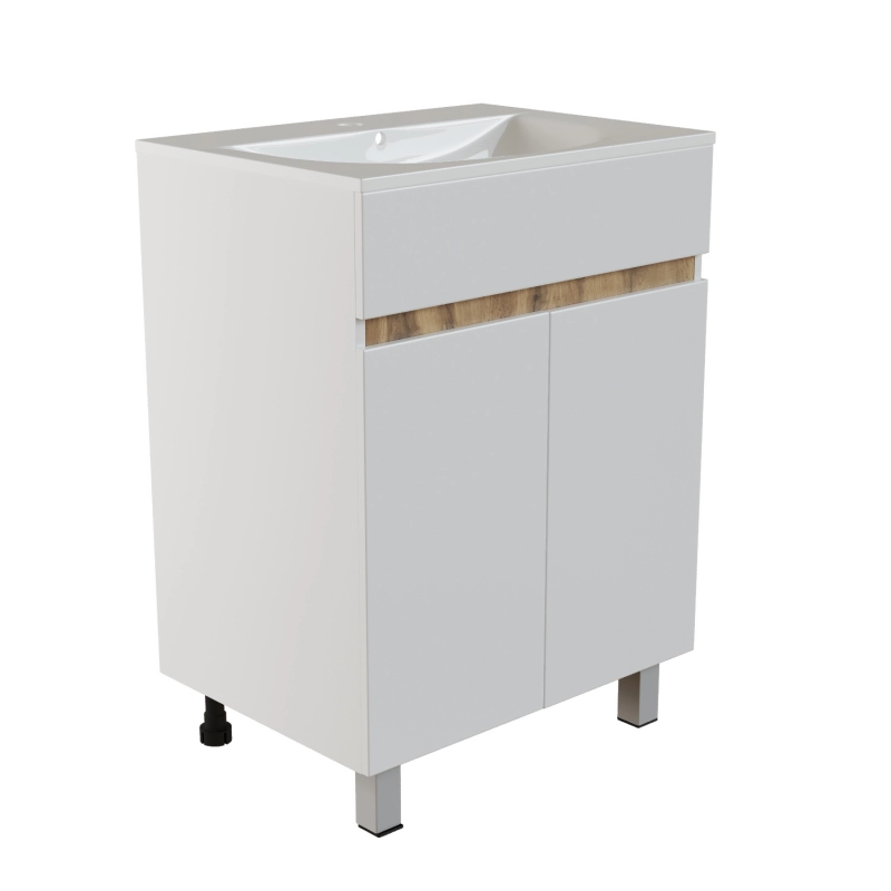 Тумба д/ванной "БРИКС-60" 2 створки белый/дуб вотан под рак."Breeze 60" мебельный (Sanita Luxe)(ПВХ)