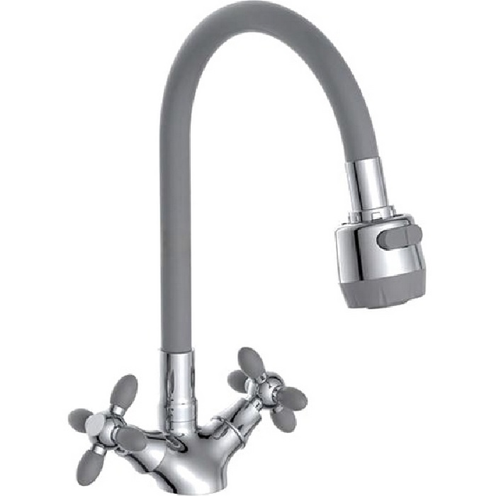Смеситель для кухни АНТЕЙ Радуга с 2-мя рукоятками серый с гибким изливом 5770719-ANT5770719-ANT- купить в АПлайн