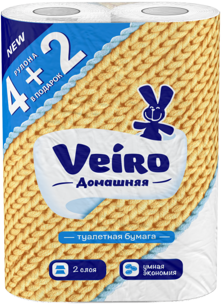 Бумага туалетная VEIRO 2сл. 6рул. (4рул+2бесп.)