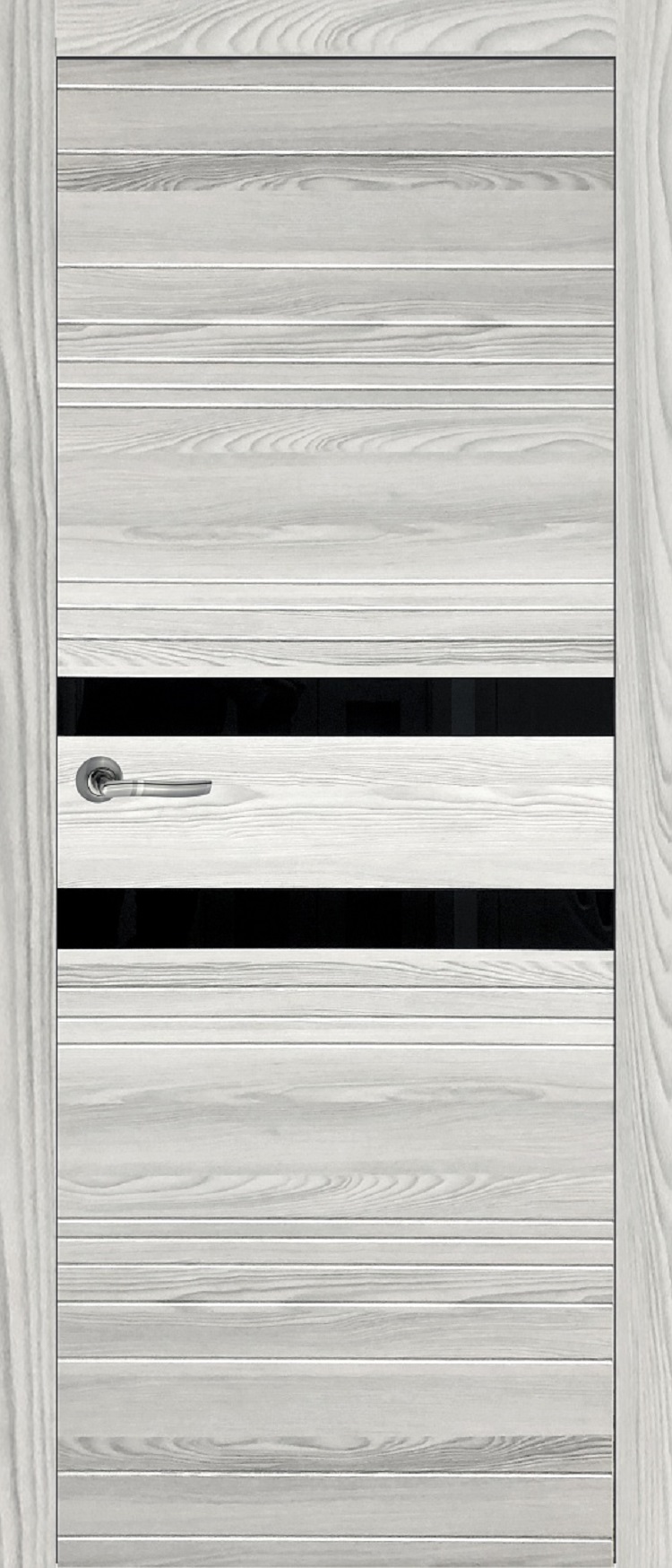 Дверное полотно "Next" Новелла 2 600х2000 Лиственница серая (Лакобель черное), Экошпон