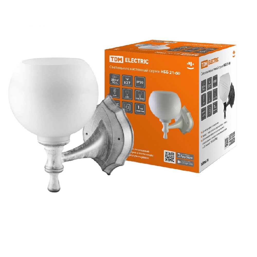 СВЕТИЛЬНИК БРА /БЕЛЫЙ ПОД СЕРЕБРО ПЛАФОН ПОЛУШАР СТЕКЛО Е27 TDM  АРТ.SQ0370-0202