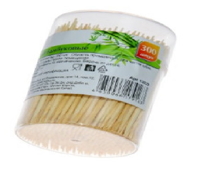 Зубочистки бамбуковые в пластиковой банке 300шт 13029