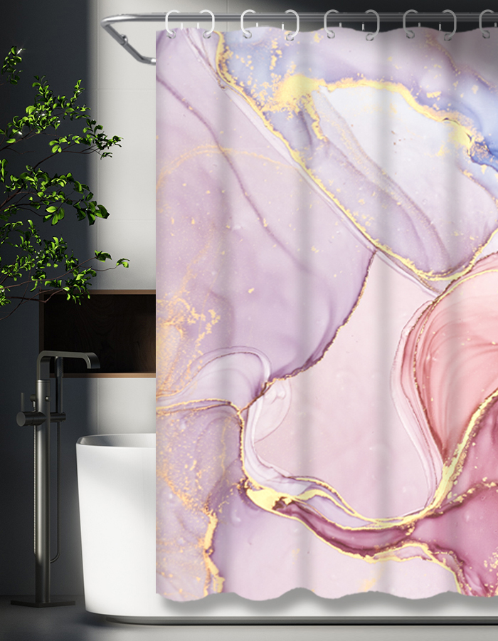 Штора для ванной комнаты SANTREK HOME 180х180 Polyester НС1131 с кольцами мрамор светло-фиолетовый