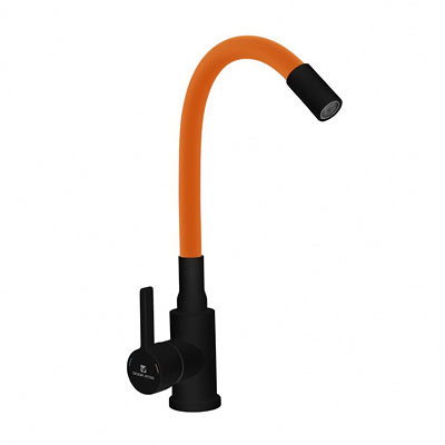 Смеситель для умывальника GOTA ROCIO Black White с гибким оранжевым изливом 016096 DW7105-Z11