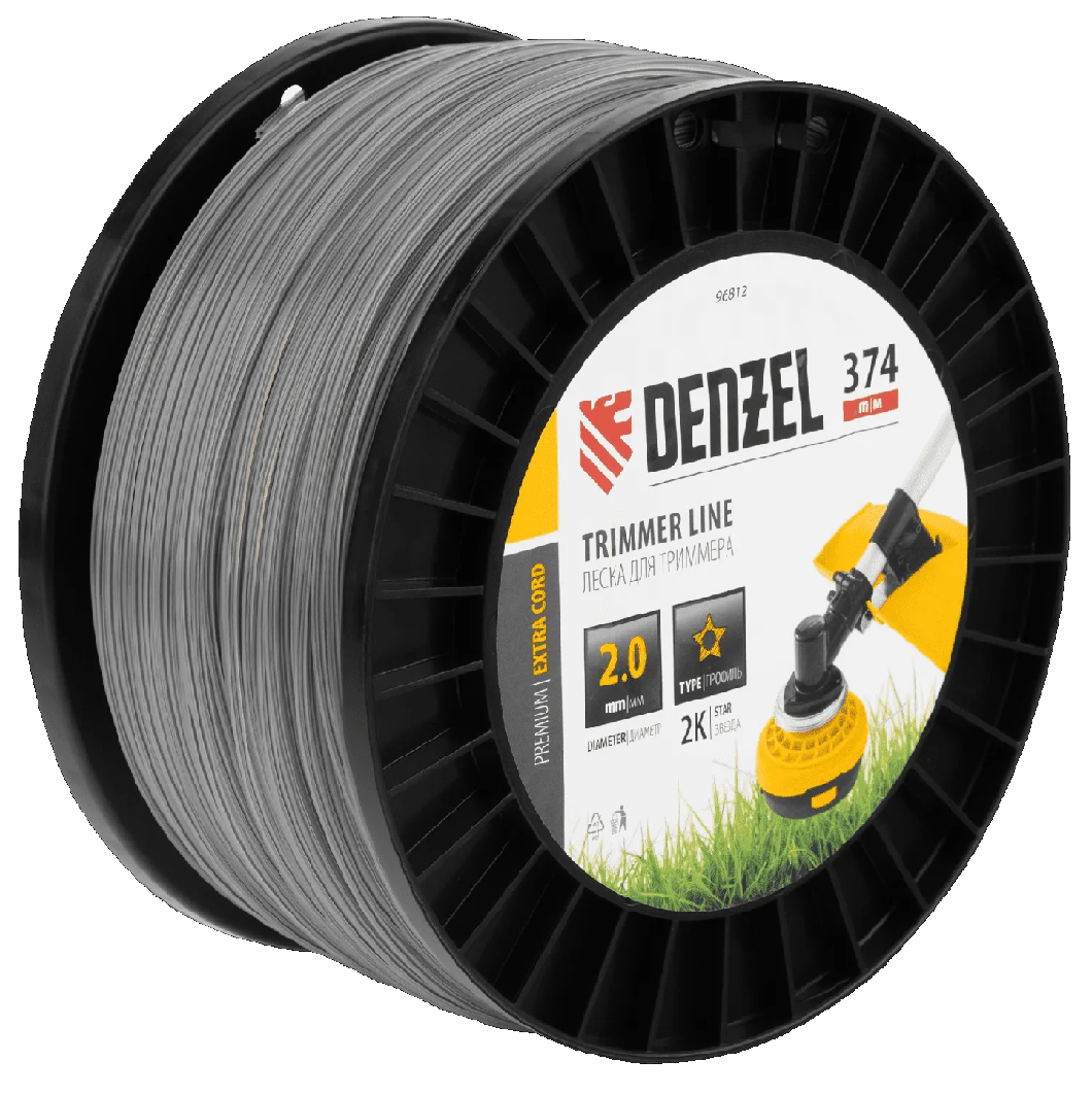 Леска для триммера звезда двухкомпонентная 2мм 374м на DIN катушке EXTRA CORD Denzel 96812