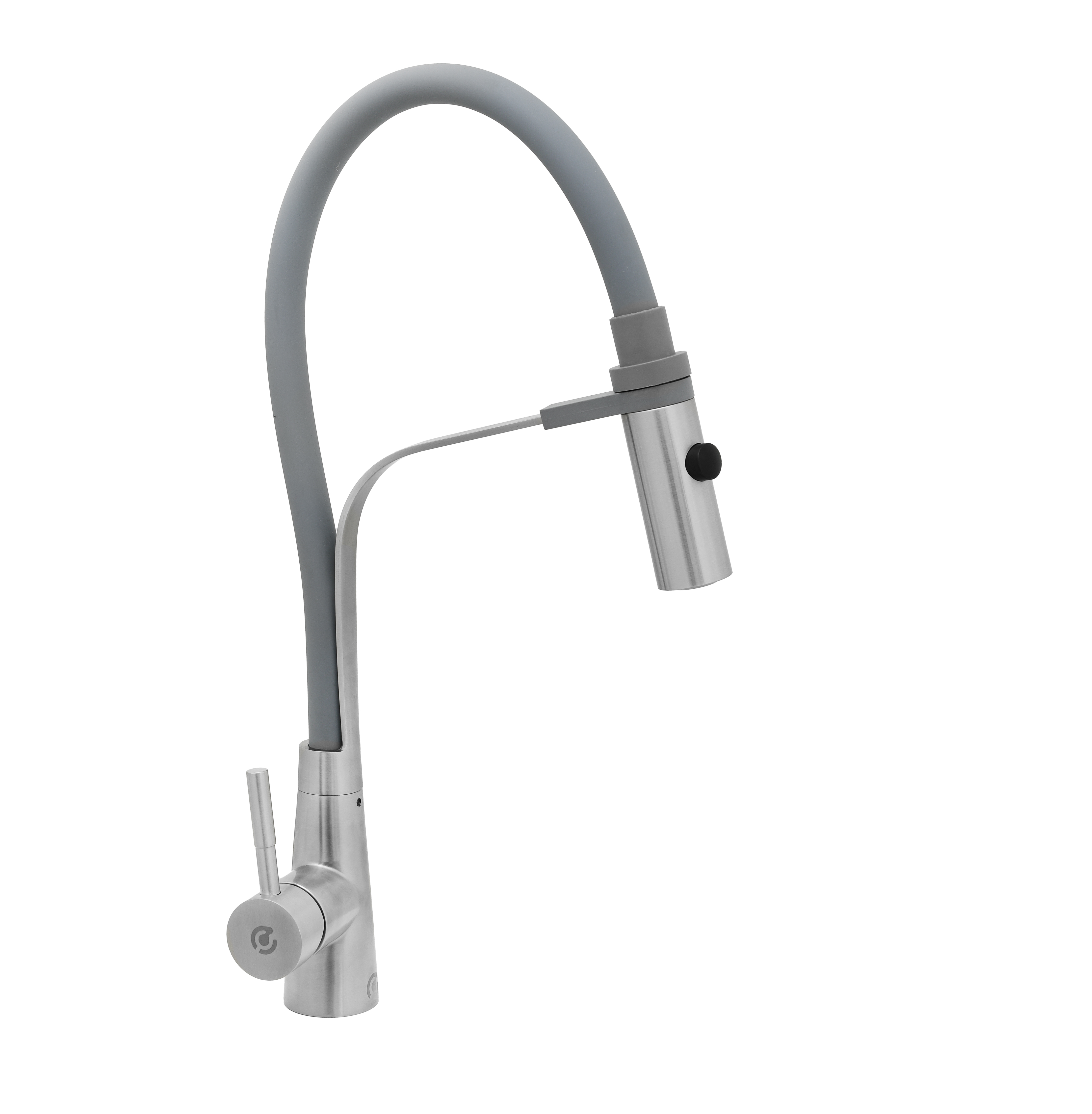 Смеситель для кухни "SANTREK AQUA-821 INOX " шар. d-35 нерж, с гибким силиконовым изливом серый