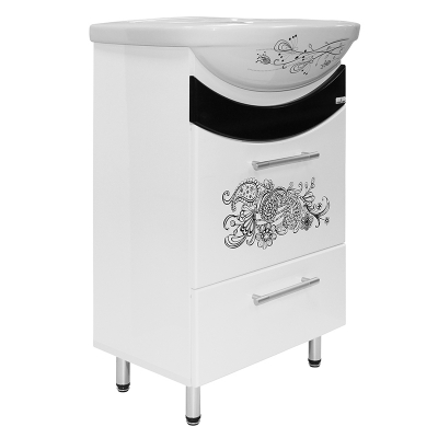 Тумба "Радуга-50" белая декор цветы с умывальником "Арго 50" 