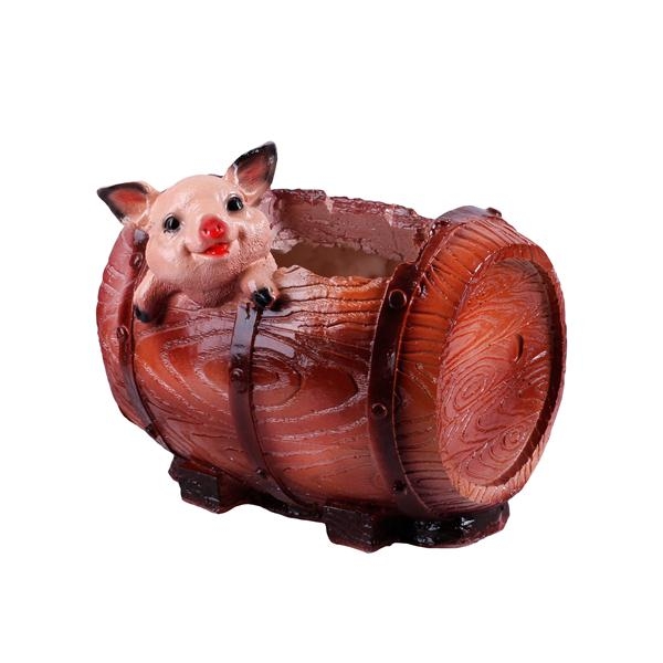 Фигура садовая кашпо Поросенок в бочке 180х220мм 163