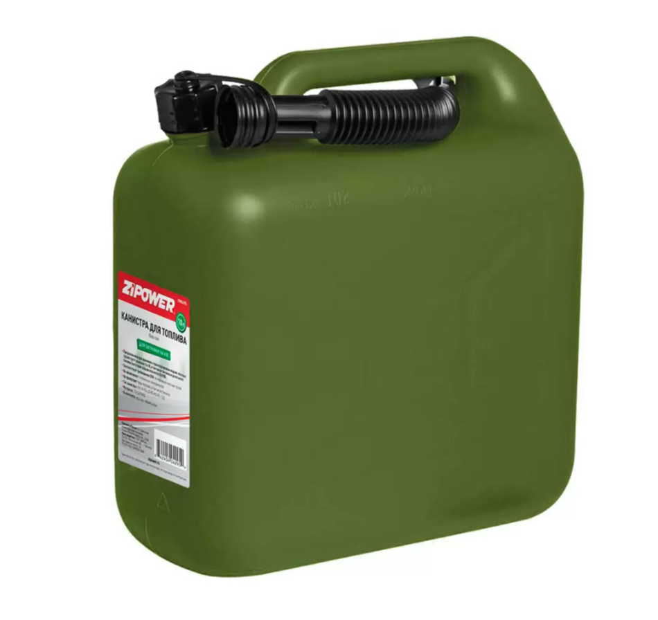 Канистра пластиковая ZIPOWER для ГСМ 10л оливковая