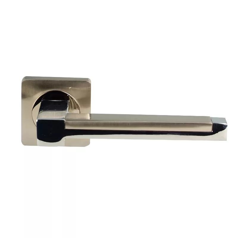 Ручки дверные на розетке хром-никель/ хром "TRODOS" AL-02-873 (CP+SN)/CP квадр. осн. _