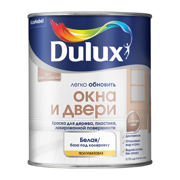 Краска в/д Dulux окна и двери п/мат BC 0,75л***