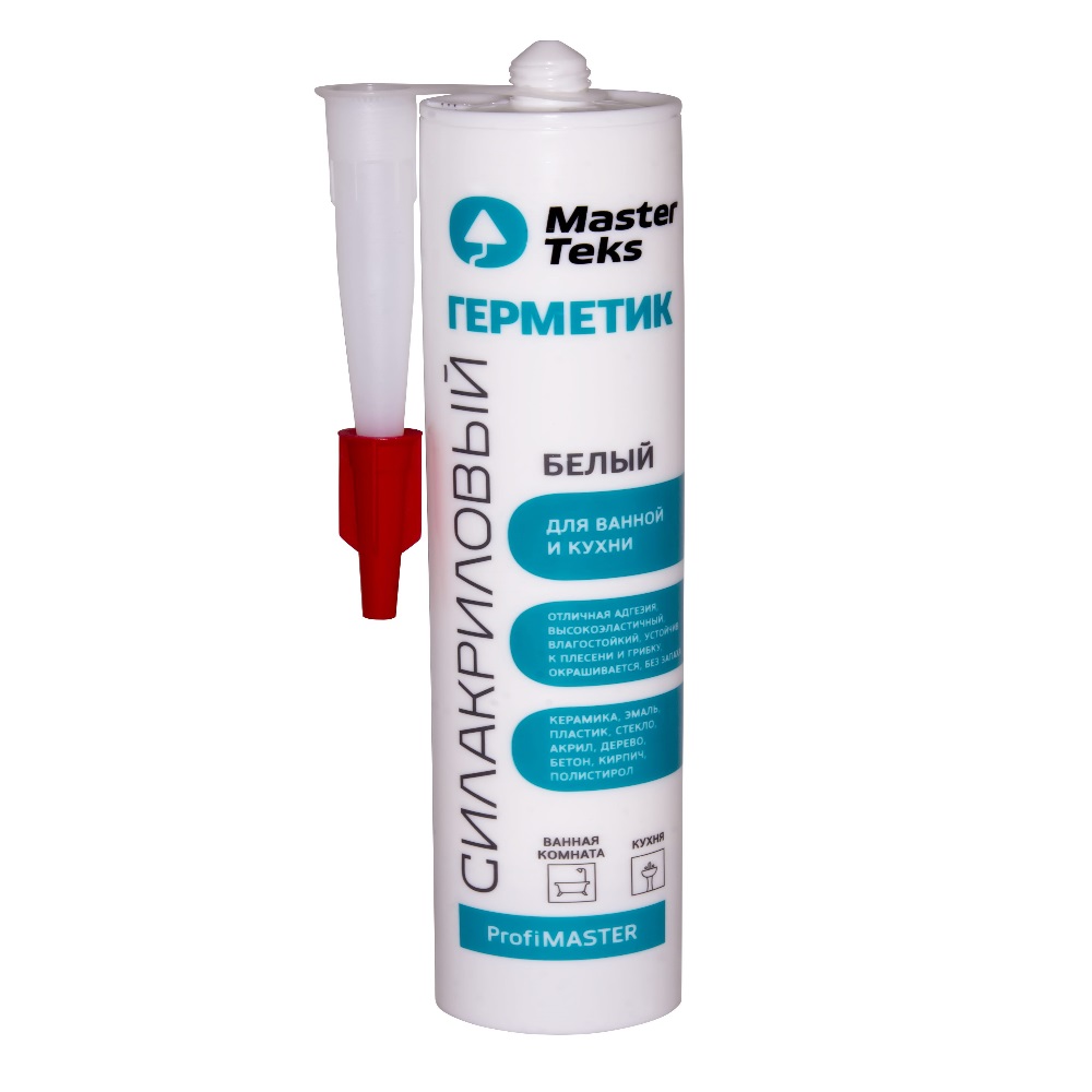 Герметик-клей силиконовый MasterTeks HM для ванной и кухни белый 260мл /9613231/9782228