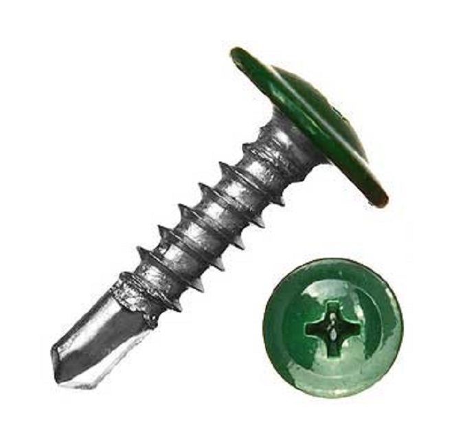Саморез металл/металл сверло 4,2х16 с прессшайбой RAL6005 зеленый контейнер (250шт) 300211 КЧ