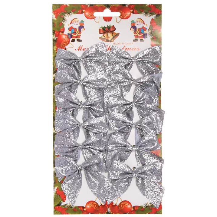 Набор елочных украшений Бант серебро 6х6.5см 12шт SYHDJ-3419122A 317333 - SYHDJ-3419122A 317333 - купить в АПлайн