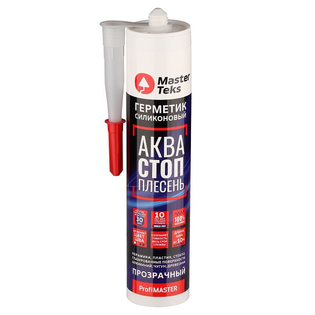 Герметик силиконовый MasterTeks PM акваСТОПплесень прозрачный 280мл/9613140