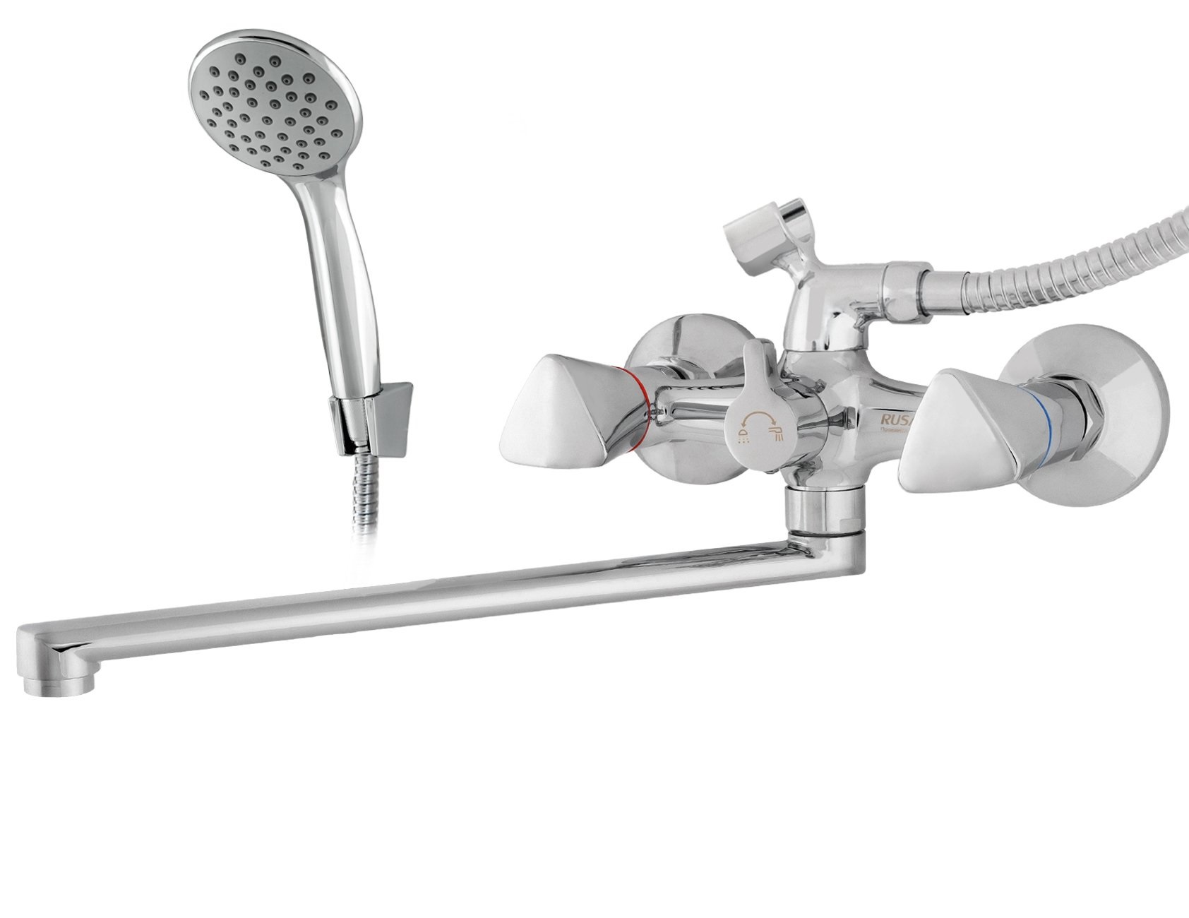 Смеситель для ванны RUSANT латунь,хром,кран-букса керамика LUX,излив L-обр. 35 см. RV6023505-022