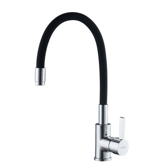 Смеситель для кухни LEMEN однор.(40) LB91177-Е9 утка,черн.гибкий излив(корпус латунь) гайка