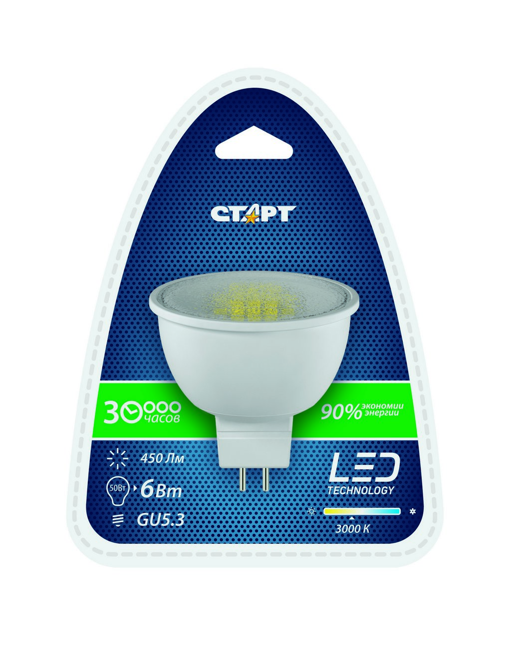 ЛАМПА "СТАРТ" LEDJCDRGU5.3  6W30 ТЕПЛЫЙ БЕЛЫЙ /210/- купить в АПлайн