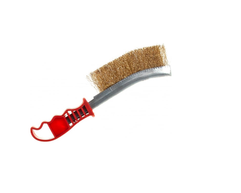 Корщетка 1-рядная стальная латунированная, пластиков. изогнутая ручка KУРС 38408