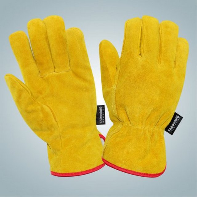 Перчатки спилковые утепленные желтые