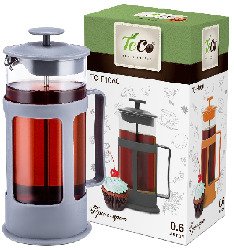 Френч-пресс стекл. TECO 0,6л серый TС-P1060-GRTС-P1060-GR- купить в АПлайн