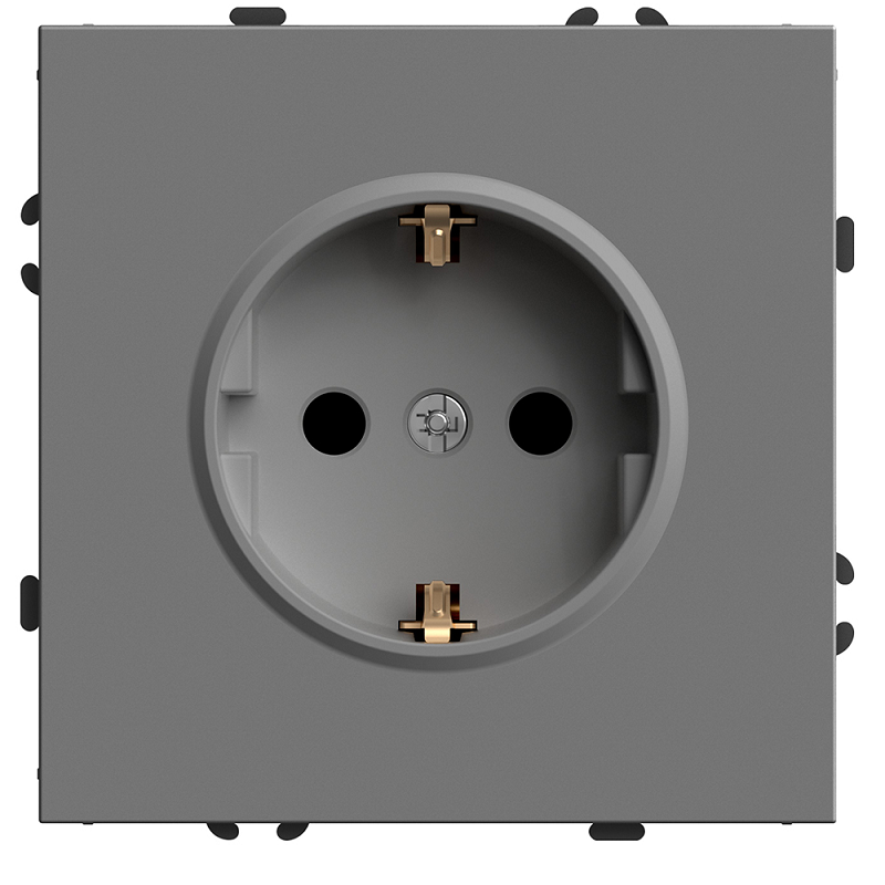 Розетка "Эмили" 1 СП платиново-серый механизм с заземлением, шторки soft touch Stekker RST16-5110-10