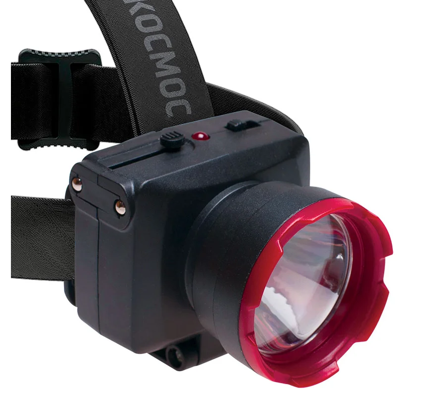 Фонарь налобный КОСМОС H1WLED (акк. 4V 0,5Ah) 1св/д 1W (100lm), красно-черный /150/