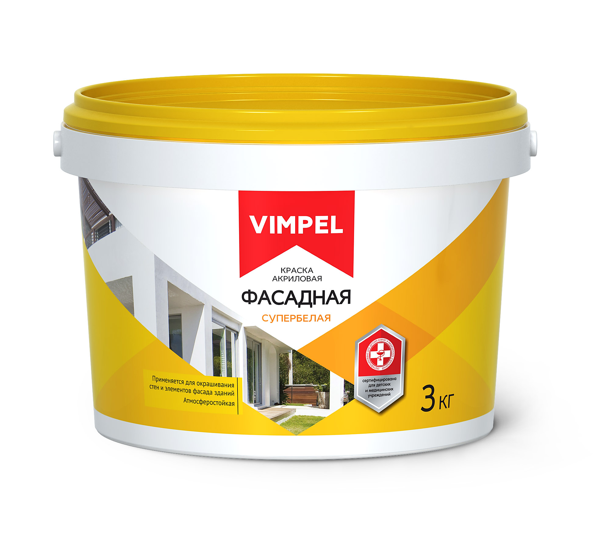 Краска в/д VIMPEL (вымпел) фасадная акриловая супербелая 3кг***- купить в АПлайн