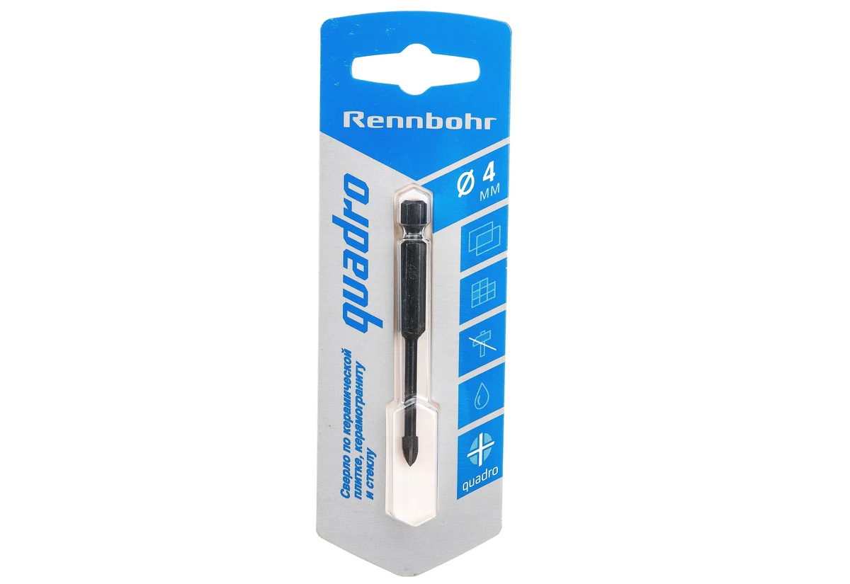 Сверло по керамике 4мм HEX хвостовик Quadro Rennbohr 676104