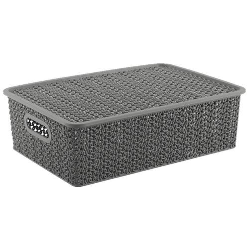 Корзинка пласт. Вязь 7,5л 350х 245х105мм с крышкой серая 532118