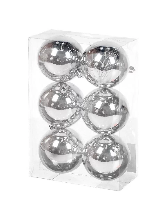 Елочное украшение пласт. Шар 8 см серебро 6 шт SYQC-012232S 339825 - SYQC-012232S 339825 - купить в АПлайн