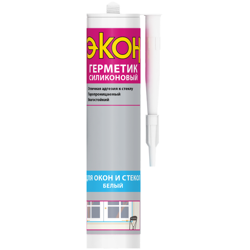 Герметик силиконовый ЭКОН для окон и стекол белый 280мл /2229156/