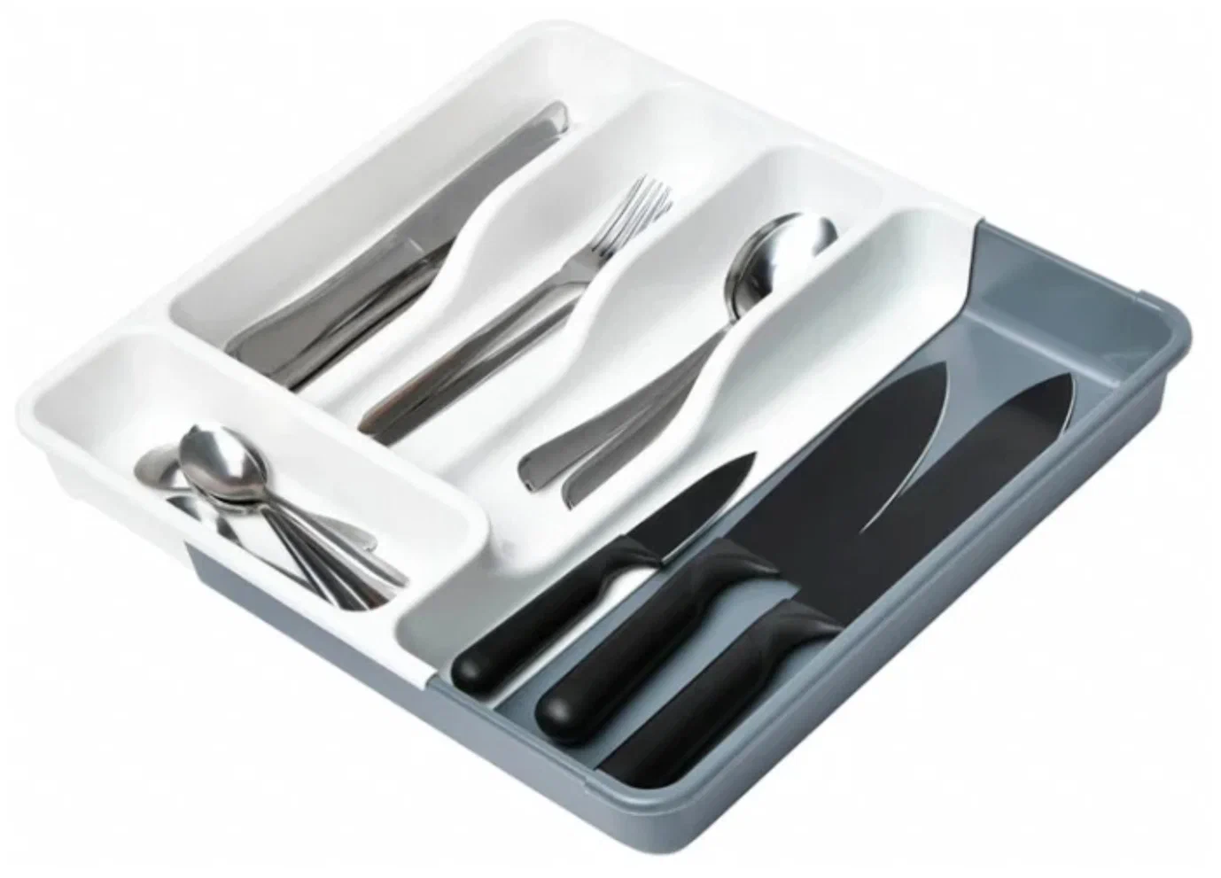 Лоток для столовых приборов пласт. раздвижной белый/серый 740618