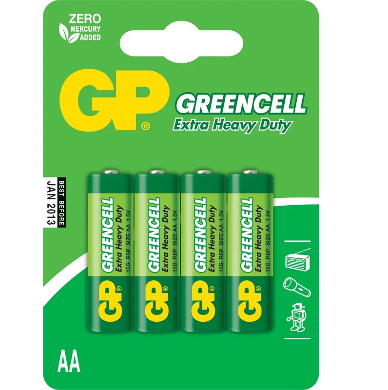 Элемент питания АА солевой (R6) GP Green Cell 15G-2S4, спайка 4шт.