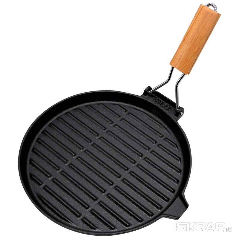 Сковорода-гриль чугунная Padella 26см с деревянной складной ручкой 985059