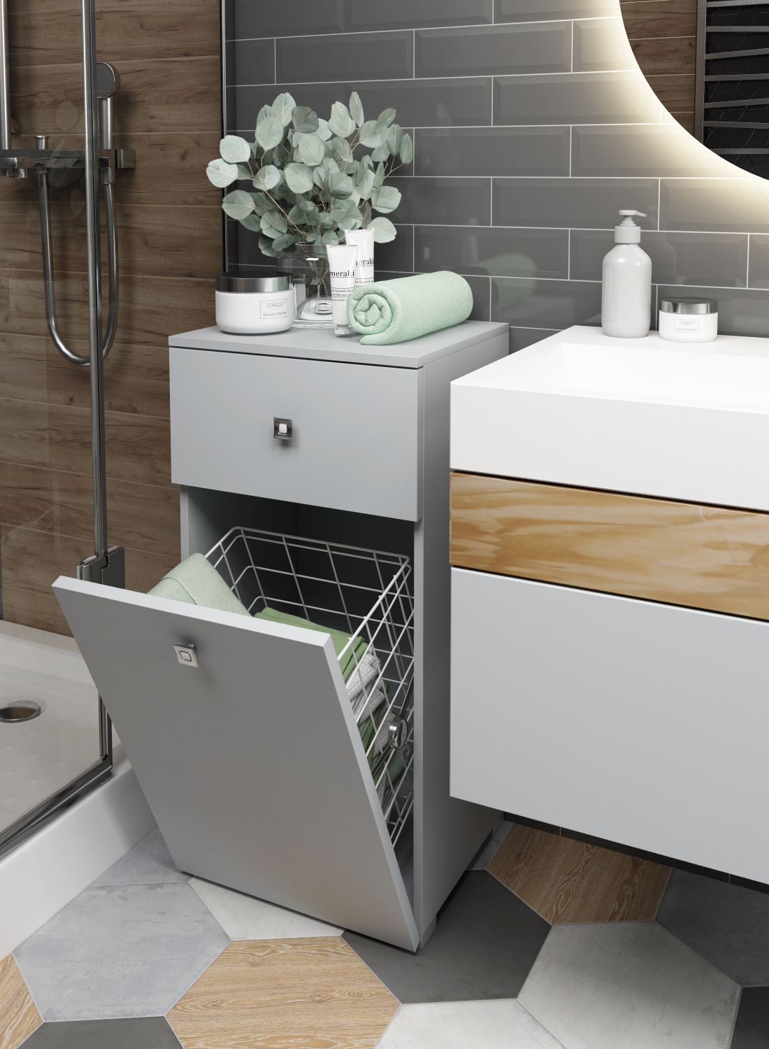 УЦЕНКА! Пенал SANTREK HOME "Виола" светло-серый 1 корзина 1 ящик 400х836х350 мм