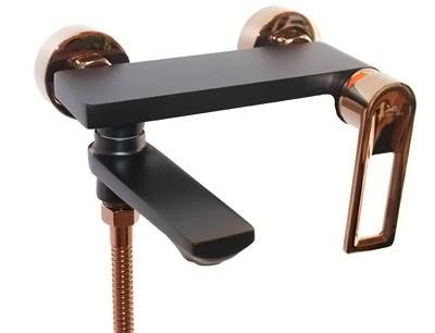 Смеситель для ванны SNOWDONIA с коротким изливом 10913 черный с розовым золотом GOLDEN FOX         