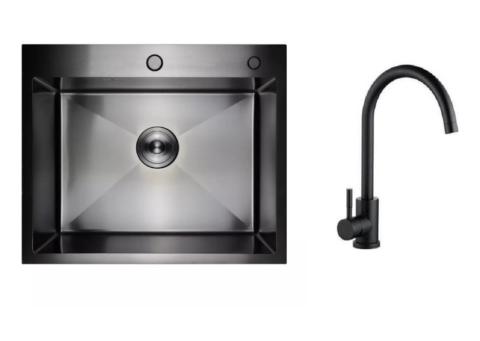 Мойка нержавеющая Golden Fox 3мм 500*500, черный + Смеситель АНТЕЙ для кухни 554862/511511-ANT