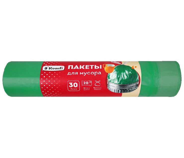 Мешки для мусора Komfi/30 ПНД 30л 20шт с завязками зеленые MUSGR02 35355 MUSGR02 35355- купить в АПлайн