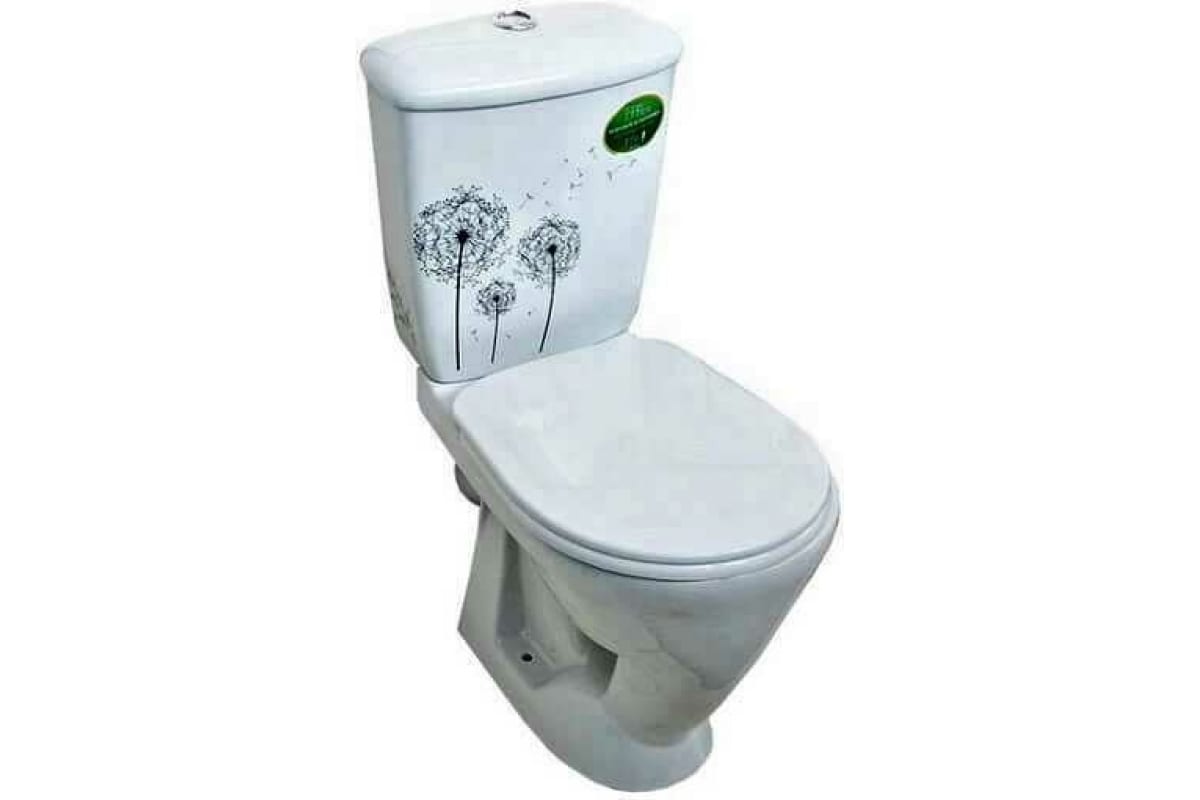 УЦЕНКА! Унитаз-компакт "СУПЕРКОМПАКТ" декор одуванчики косой выпуск с арм.й и сиденьем 