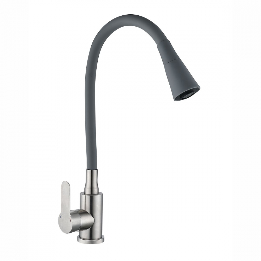 Смеситель для кухни "Антей" с силиконовым изливом садко серый нерж., сталь 577032