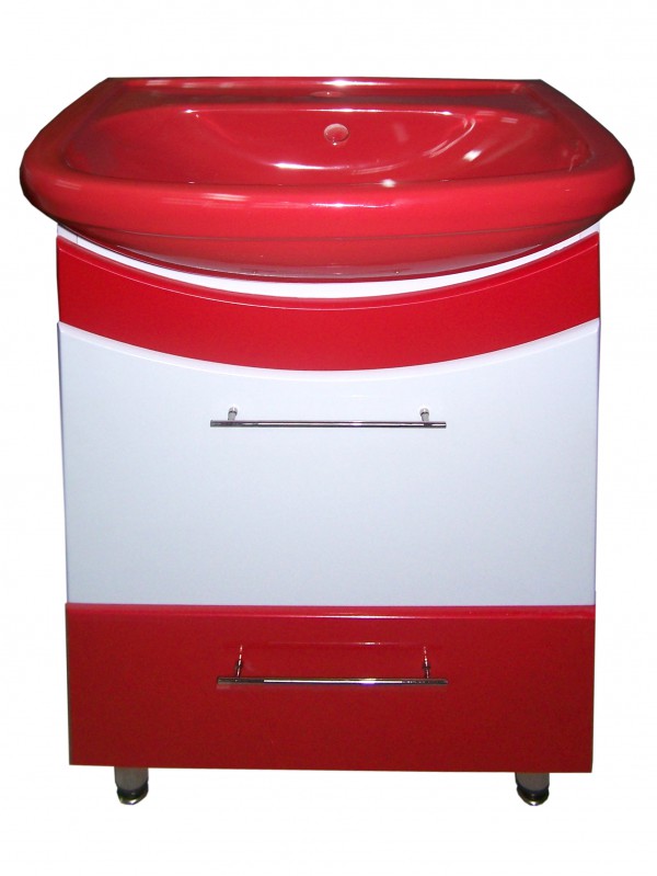 Тумба "Радуга-52" красная с умывальником "Альфана-52" красный