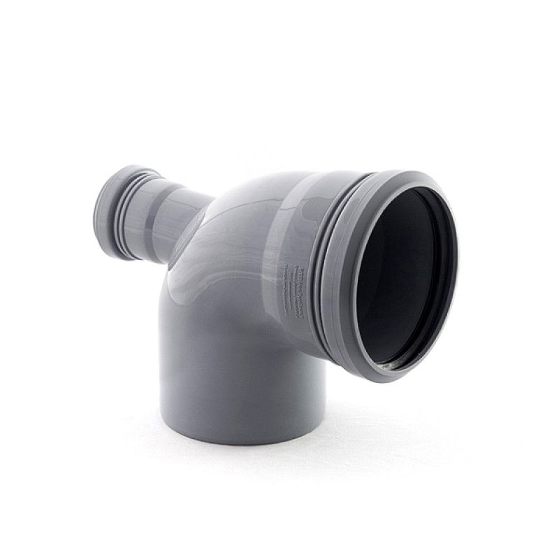 Отвод П/П серый 110 90 град. с выходом на 50 мм тыл.(назад)