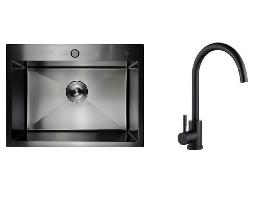 Мойка нержавеющая Golden Fox 3мм 600*450, черный + Смеситель АНТЕЙ для кухни 554863/511511-ANT