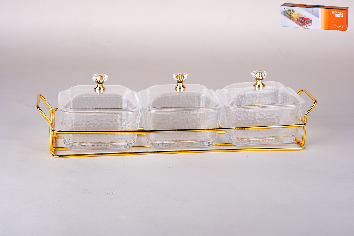 Менажница 3-х секционная на метал.подставке 34х10.5х9см 8943