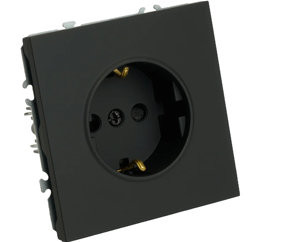 Розетка "Эмили" 1 СП черный уголь механизм с заземлением, шторки soft touch Stekker RST16-5110-05