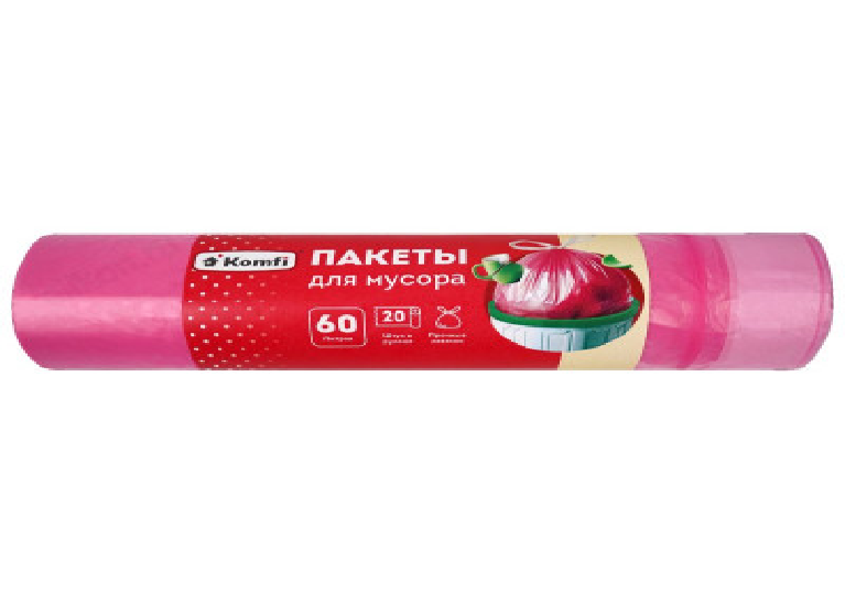 Мешки для мусора Komfi/20 ПНД 60л 20шт с завязками розовые MUSPI01 35357MUSPI01 35357- купить в АПлайн