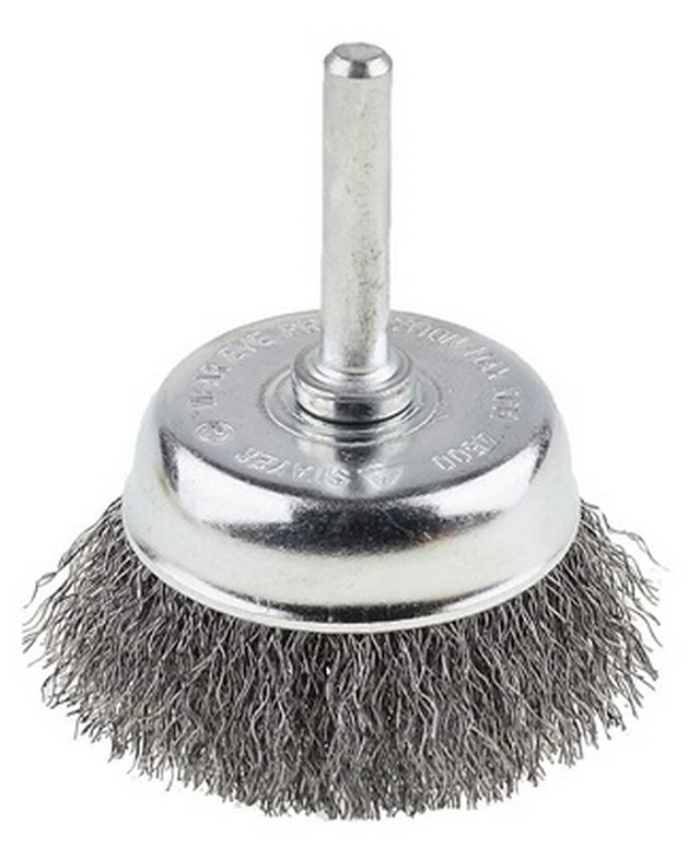 Корщетка для дрели чашечная 50мм волнистая стальная латунированная проволока толщ.0,3 мм Бибер 70987