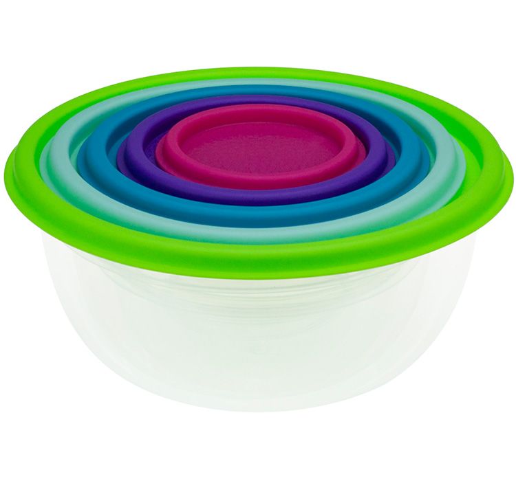 Набор мисок пласт. Радуга 5шт с крышками микс М1308М1308- купить в АПлайн